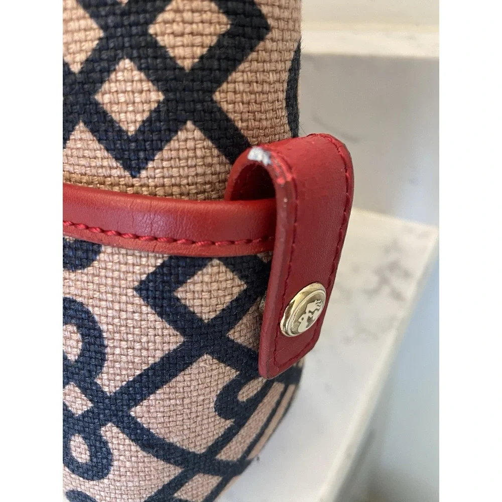 SPARTINA 449 Daufuskie Island Brown Black Linen Geometric Red‎ Leather Purse
